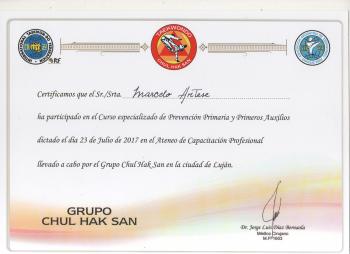 Certificado de asistencia de Curso de Prevención Primaria y Primeros Auxilios 2017
